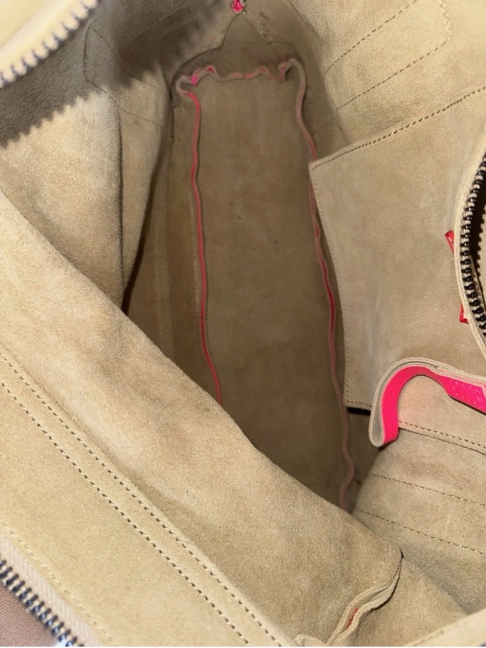 Hunter Suede & Leather Tote Bag Tan Pink Neon Trim Shoulder Bag Zip Pocket - Picture 7 of 13